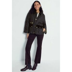 Barbour Womens Quilted Jacket Black Corduroy Trim Tartan Lining Size US 6 UK 10